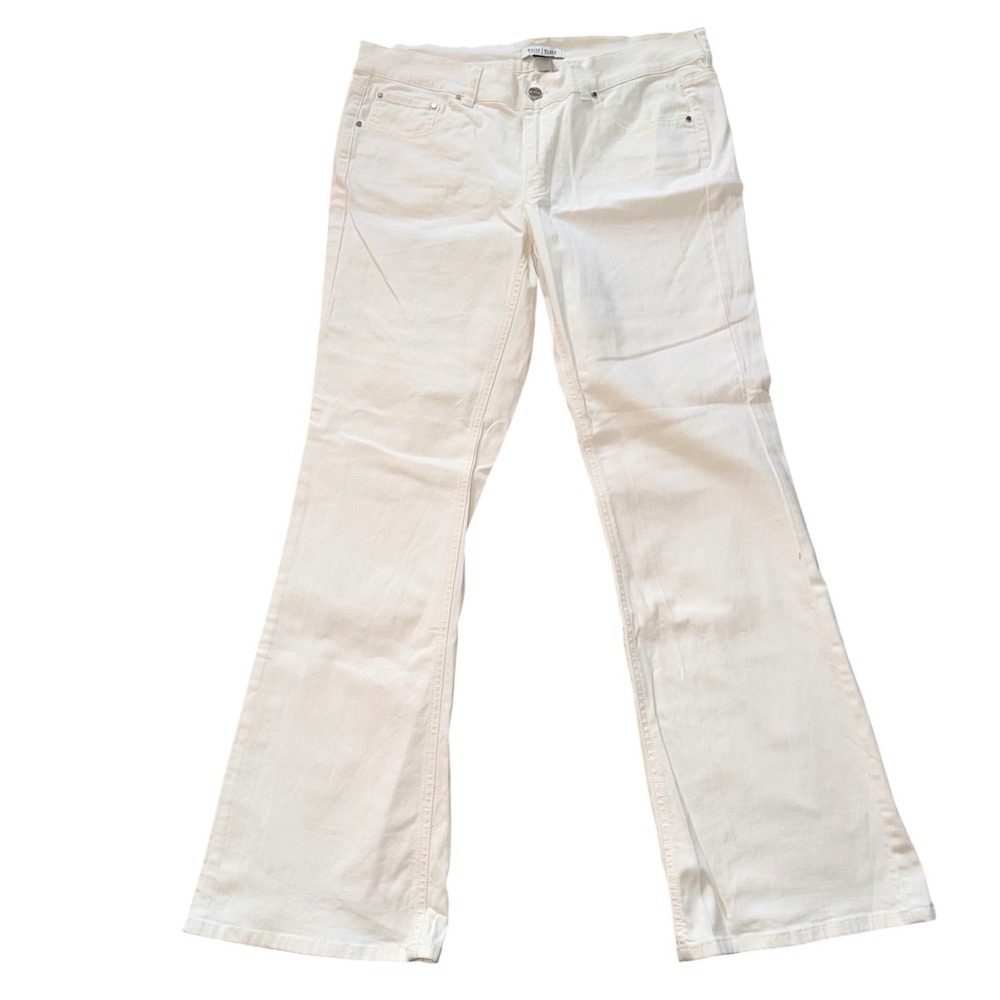 White House Black Market Flare Jeans‎ Womens 12R White Noir Embroidered Boho Y2K